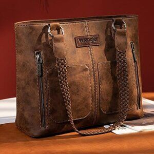 NEW! Wrangler Distressed Tote Bag for Women Western Purse Multi Pockets
